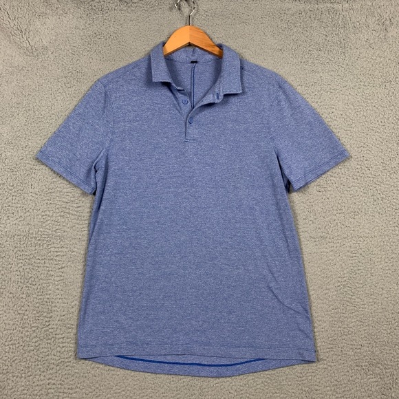 Lululemon Evolution Polo Shirt Mens Medium Blue Heather Stretch Slim Golf Casual - Picture 1 of 8